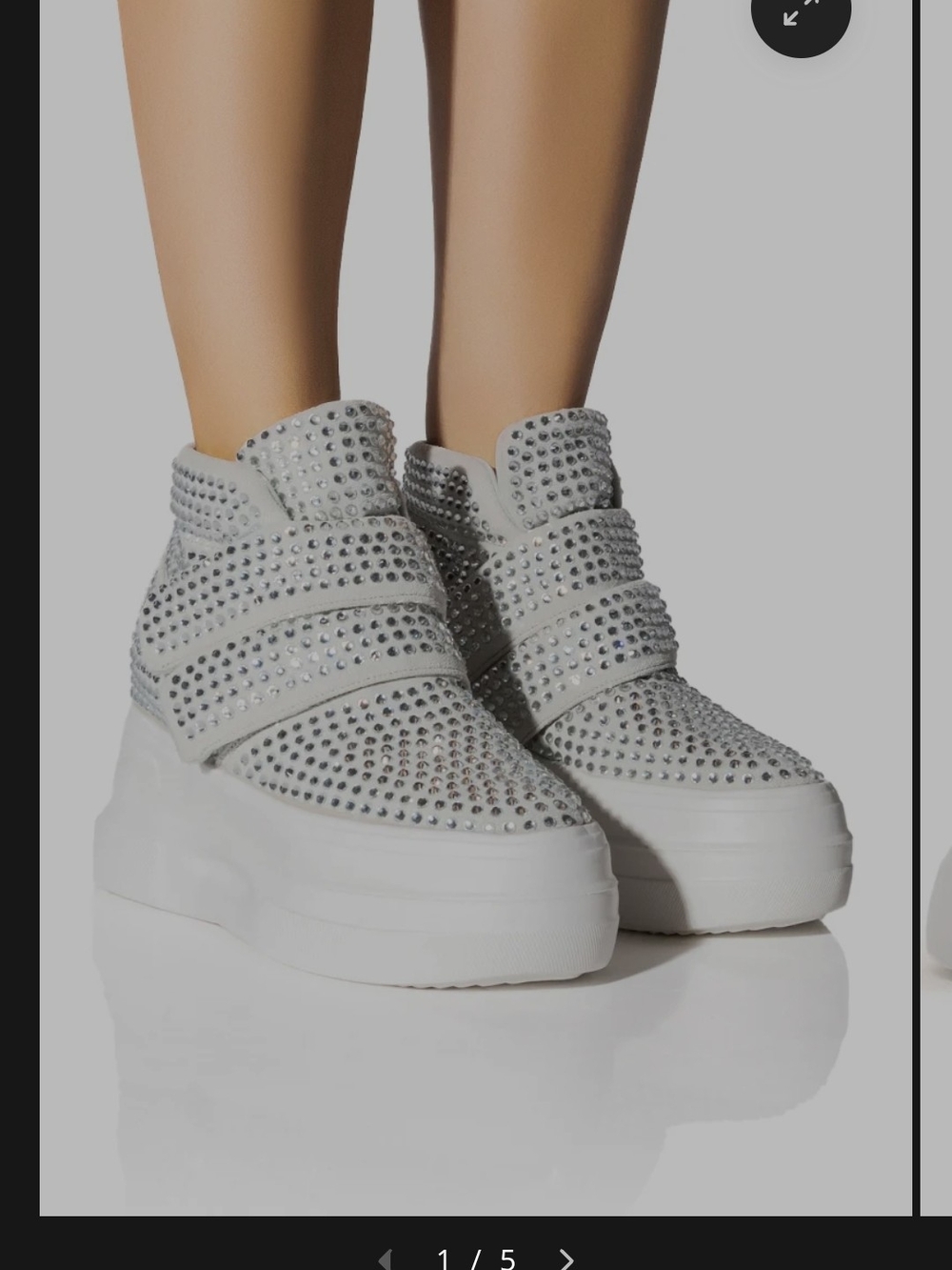 White Crystal-Studded Platform Sneakers
